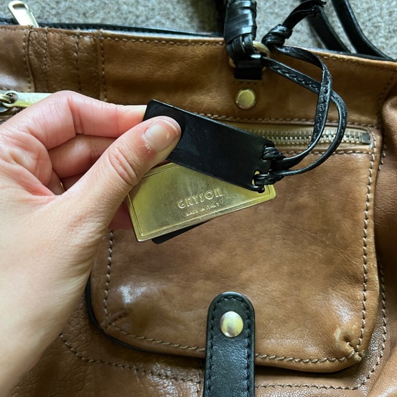 Gryson Jasper Leather Large Tote Shoulder Hand Bag Suede Lining Brown Black - Picture 8 of 16